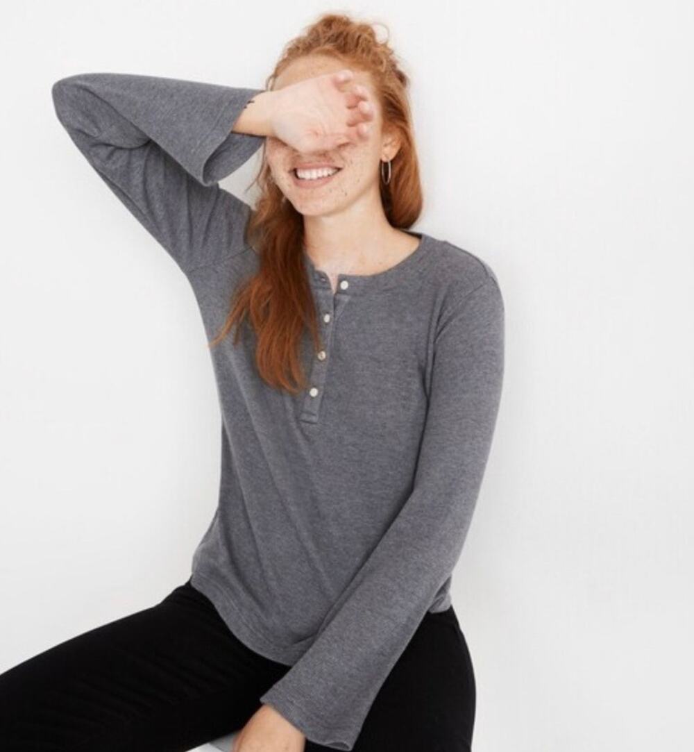 NWT Madewell Gray Thermal Henley Tee - Medium
